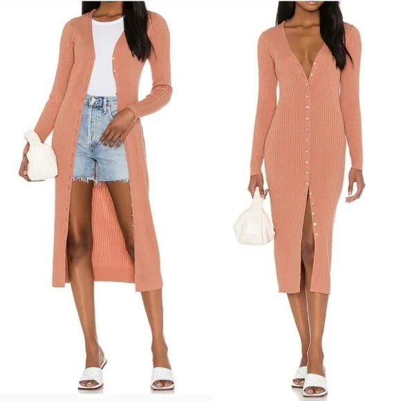 Heartloom Alma Cardigan Dress Ribbed Knit Duster Sweater Long Orange Medium - Picture 1 of 13